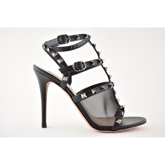 Valentino Rockstud 105 Black Mesh Stud Cage Ankle Strap Sandal Heel Pump 39.5 - Picture 2 of 12